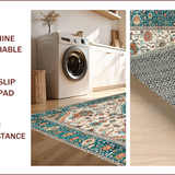Ultra Soft Area Rug, Non Slip, Stain Resistant, Washable Area Rugs for Living Room, Bedroom, Rustic Soft Teal Paisley Motif(Ivory)