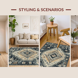Ultra Soft Area Rug, Non Slip, Stain Resistant, Washable Area Rugs for Living Room, Bedroom, Rustic Dark Vintage Medallion Style(Brown)