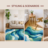 Ultra Soft Area Rug, Non Slip, Stain Resistant, Washable Area Rugs for Living Room, Bedroom, Ocean Waves Area Rug: Abstract Coastal Design Carpet(Blue)