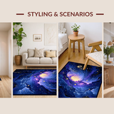 Ultra Soft Area Rug, Non Slip, Stain Resistant, Washable Area Rugs for Living Room, Bedroom, Whimsical Cosmic Fantasy Visual Theme(Blue)