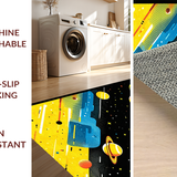 Ultra Soft Area Rug, Non Slip, Stain Resistant, Washable Area Rugs for Living Room, Bedroom, Galactic Cartoon Planet Motif(Yellow)