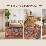 Ultra Soft Area Rug, Non Slip, Stain Resistant, Washable Area Rugs for Living Room, Bedroom, Bright Medallion Patterned Vibe(Orange)