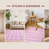 Ultra Soft Area Rug, Non Slip, Stain Resistant, Washable Area Rugs for Living Room, Bedroom, Contemporary Soft Pastel Check(Pink)