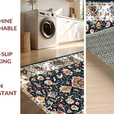 Ultra Soft Area Rug, Non Slip, Stain Resistant, Washable Area Rugs for Living Room, Bedroom, Serene Neutral Medallion Composition(Blue)