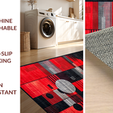 Ultra Soft Area Rug, Non Slip, Stain Resistant, Washable Area Rugs for Living Room, Bedroom, Sophisticated Geometric Frequency Lines(Red)