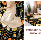 Ultra Soft Area Rug, Non Slip, Stain Resistant, Washable Area Rugs for Living Room, Bedroom, Playful Feline Floral Aesthetic(Black)