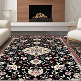 Ultra Soft Area Rug, Non Slip, Stain Resistant, Washable Area Rugs for Living Room, Bedroom, Refined Traditional Lattice Design Style(Black)