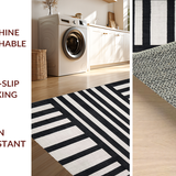 Ultra Soft Area Rug, Non Slip, Stain Resistant, Washable Area Rugs for Living Room, Bedroom, Geometric Stripe Area Rug: Contemporary Design(Black)