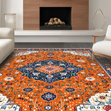 Ultra Soft Area Rug, Non Slip, Stain Resistant, Washable Area Rugs for Living Room, Bedroom, Cheerful Multi-Tonal Floral Element(Orange)