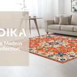 Ultra Soft Area Rug, Non Slip, Stain Resistant, Washable Area Rugs for Living Room, Bedroom, Rustic Orange Patterned Delight(Orange)