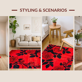Ultra Soft Area Rug, Non Slip, Stain Resistant, Washable Area Rugs for Living Room, Bedroom, Stylish Black Leaf Artistry(Red)