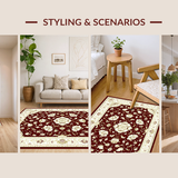 Ultra Soft Area Rug, Non Slip, Stain Resistant, Washable Area Rugs for Living Room, Bedroom, Rustic Elegant Floral Arrangement Design(Red)