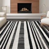 Ultra Soft Area Rug, Non Slip, Stain Resistant, Washable Area Rugs for Living Room, Bedroom, Bold Stripe Symphony: Black & White Geometric Patterned Rug(Black)