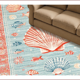 Ultra Soft Area Rug, Non Slip, Stain Resistant, Washable Area Rugs for Living Room, Bedroom, Whimsical Teal Coastal Motif(Red)