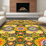 Ultra Soft Area Rug, Non Slip, Stain Resistant, Washable Area Rugs for Living Room, Bedroom, Vibrant Circular Mandala Motif(Yellow)