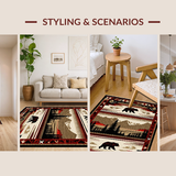 Ultra Soft Area Rug, Non Slip, Stain Resistant, Washable Area Rugs for Living Room, Bedroom, Striking Ethnic Bear Graphic(Brown)