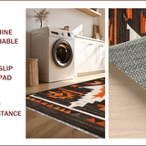Ultra Soft Area Rug, Non Slip, Stain Resistant, Washable Area Rugs for Living Room, Bedroom, Warm Brown Rustic Geometric Elements(Orange)