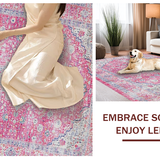 Ultra Soft Area Rug, Non Slip, Stain Resistant, Washable Area Rugs for Living Room, Bedroom, Contemporary Geometric Floral Aesthetic(Pink)