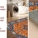 Ultra Soft Area Rug, Non Slip, Stain Resistant, Washable Area Rugs for Living Room, Bedroom, Elegant Round Geometric Motif(Orange)