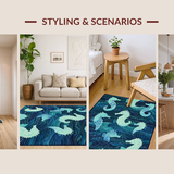 Ultra Soft Area Rug, Non Slip, Stain Resistant, Washable Area Rugs for Living Room, Bedroom, Elegant Coastal Seahorse Carpet with Blue Gradient and Symmetrical Wave Patterns(Blue)