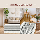 Ultra Soft Area Rug, Non Slip, Stain Resistant, Washable Area Rugs for Living Room, Bedroom, Ebony & Snow Woven Rug, Striped Accent Carpet, Geometric Floor Covering(Black)
