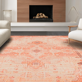 Ultra Soft Area Rug, Non Slip, Stain Resistant, Washable Area Rugs for Living Room, Bedroom, Elegant Terracotta Floral Motif(Orange)