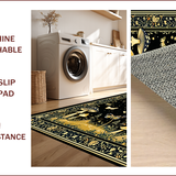 Ultra Soft Area Rug, Non Slip, Stain Resistant, Washable Area Rugs for Living Room, Bedroom, Mystical Black Gold Organic Motif(Black)