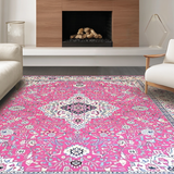 Ultra Soft Area Rug, Non Slip, Stain Resistant, Washable Area Rugs for Living Room, Bedroom, Elegant Pink Floral Medallion(Pink)