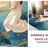 Ultra Soft Area Rug, Non Slip, Stain Resistant, Washable Area Rugs for Living Room, Bedroom, Nautical Treasure Carpet With Sea Turtle Journey Through Coral Haven(Blue)