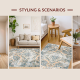 Ultra Soft Area Rug, Non Slip, Stain Resistant, Washable Area Rugs for Living Room, Bedroom, Contemporary Floret Design Style(Beige)
