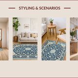 Ultra Soft Area Rug, Non Slip, Stain Resistant, Washable Area Rugs for Living Room, Bedroom, Elegant Tone-on-Tone Floral Motif(Blue)