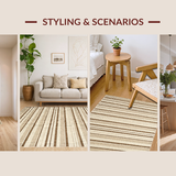 Ultra Soft Area Rug, Non Slip, Stain Resistant, Washable Area Rugs for Living Room, Bedroom, Rustic Striped High-Low Visual Appeal(Beige)