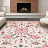 Ultra Soft Area Rug, Non Slip, Stain Resistant, Washable Area Rugs for Living Room, Bedroom, Whimsical Pink Green Botanical Pattern(Pink)