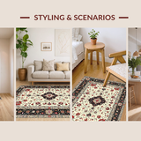 Ultra Soft Area Rug, Non Slip, Stain Resistant, Washable Area Rugs for Living Room, Bedroom, Opulent Red Accented Medallion Artistry(Ivory)