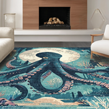 Ultra Soft Area Rug, Non Slip, Stain Resistant, Washable Area Rugs for Living Room, Bedroom, Oceanic Creature Rug - Marine Theme Decorative Art Carpet(Blue)
