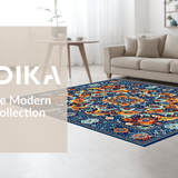 Ultra Soft Area Rug, Non Slip, Stain Resistant, Washable Area Rugs for Living Room, Bedroom, Rustic Textured Circular Design(Blue)