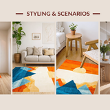 Ultra Soft Area Rug, Non Slip, Stain Resistant, Washable Area Rugs for Living Room, Bedroom, Artistic Color Burst Circular Motif(Orange)