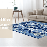 Ultra Soft Area Rug, Non Slip, Stain Resistant, Washable Area Rugs for Living Room, Bedroom, Rustic Tan Tiled Ginger Jar Aesthetic(Blue)