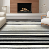 Ultra Soft Area Rug, Non Slip, Stain Resistant, Washable Area Rugs for Living Room, Bedroom, Monochrome Linear Layered Rug with Bold Black and White Contrast Stripes(Black)