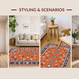 Ultra Soft Area Rug, Non Slip, Stain Resistant, Washable Area Rugs for Living Room, Bedroom, Colorful Cozy Retro Pattern(Orange)