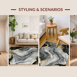 Ultra Soft Area Rug, Non Slip, Stain Resistant, Washable Area Rugs for Living Room, Bedroom, Sleek Abstract Grey Marble Aesthetic(Black)