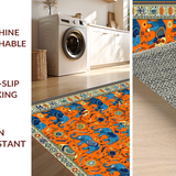 Ultra Soft Area Rug, Non Slip, Stain Resistant, Washable Area Rugs for Living Room, Bedroom, Artistic Elephant Embrace Motif(Orange)