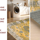 Ultra Soft Area Rug, Non Slip, Stain Resistant, Washable Area Rugs for Living Room, Bedroom, Warm Neutral Ogee Style(Yellow)