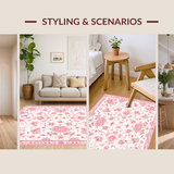 Ultra Soft Area Rug, Non Slip, Stain Resistant, Washable Area Rugs for Living Room, Bedroom, Lively Pink Abstract Floral Harmony(White)