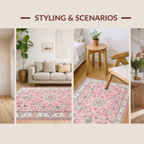 Ultra Soft Area Rug, Non Slip, Stain Resistant, Washable Area Rugs for Living Room, Bedroom, Sophisticated Green Floral Tones(Pink)