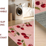 Ultra Soft Area Rug, Non Slip, Stain Resistant, Washable Area Rugs for Living Room, Bedroom, Blush Bow Tie and Cherry Cluster Washable Runner Mat(Pink)