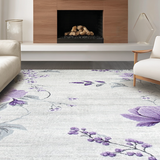 Ultra Soft Area Rug, Non Slip, Stain Resistant, Washable Area Rugs for Living Room, Bedroom, Whimsical Purple Garden Design(Gray)