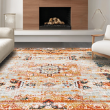 Ultra Soft Area Rug, Non Slip, Stain Resistant, Washable Area Rugs for Living Room, Bedroom, Rustic Textured Floral Arrangement(Orange)