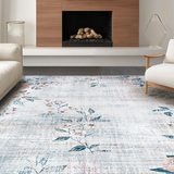 Ultra Soft Area Rug, Non Slip, Stain Resistant, Washable Area Rugs for Living Room, Bedroom, Rustic Soft Toned Floral Motif(Gray)
