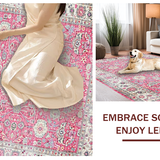 Ultra Soft Area Rug, Non Slip, Stain Resistant, Washable Area Rugs for Living Room, Bedroom, Unique Vintage Abstract Art Fusion(Pink)